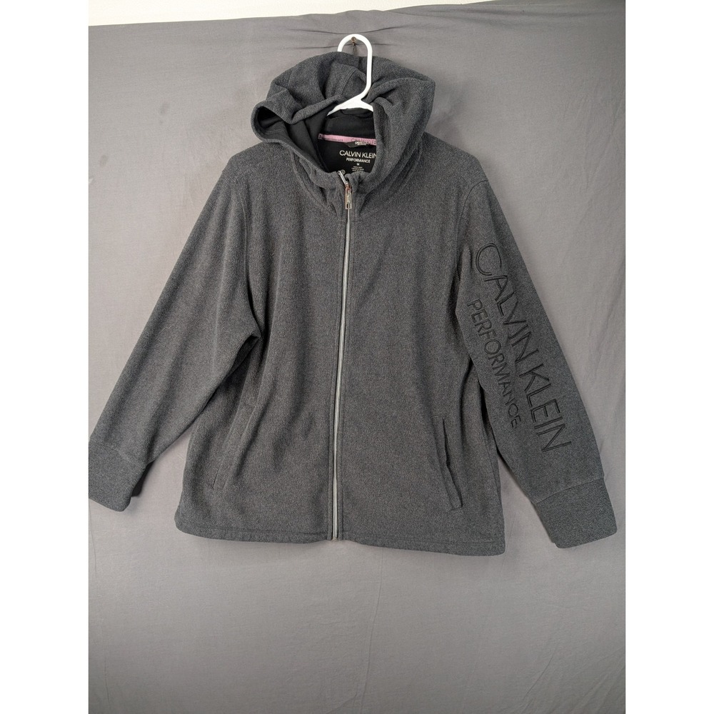 Calvin Klein Performance Womens 1X Gray Fleece Full Zip Hoodie Jacket‎ 5179